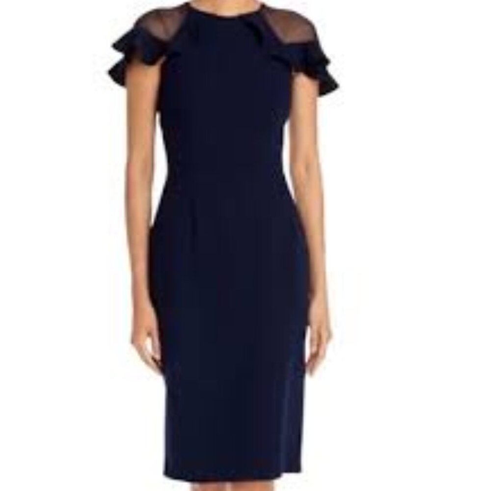 Eliza J Ruffled Sheer-Sleeve Sheath Dress